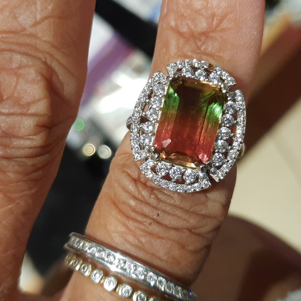 New Authentic Genuine Watermelon 🍉 Tourmaline Solid Sterling silver 6 Rhodium